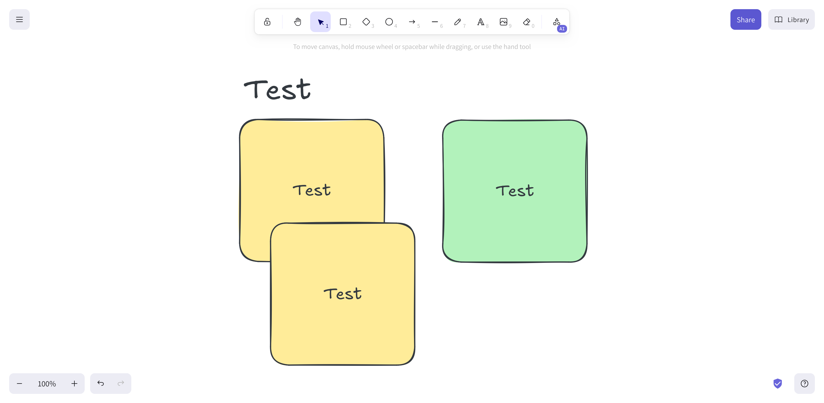 Test d’Escalidraw avec des rectangles utilisés comme post-its.